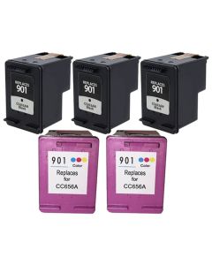 HP 901 Remanufactured Ink Cartridge Five Pack Value Bundle